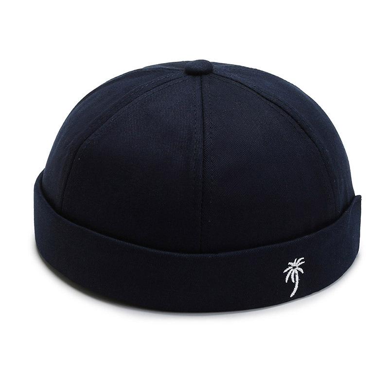 Men Embroidered Coconut Tree Docker Cap New Spring Brimless Hats Hip Hop Beanie Skullcap Solid Color Pumpkin Portable Melon Cap
