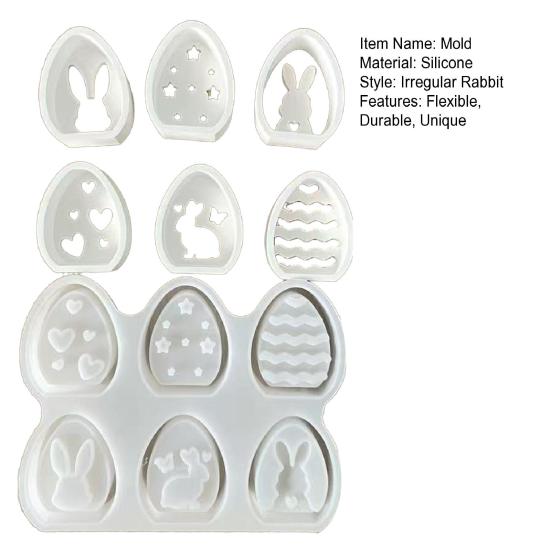 Easter Bunny Silicone Mold Set 6-Cavity DIY Easter Crafts Mold Easy Release Reusable Resin Candle Making