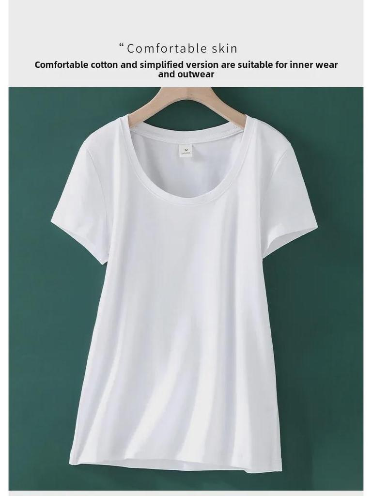 Women's Pure Cotton Short Sleeve Slim Fit Tee - Round Neck, Versatile Base Layer, New Style for Summer, Available In White and Black.