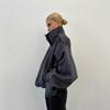 Cappotto di Lana Vintage Largo con Collo Rialzato per Donna Casual Monocolore Manica Lunga Caldo Corto Soprabito Moda High Street Capo Esterno