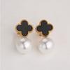 Fashionable, minimalist, retro Korean version Lucky Clover Pearl stainless steel earrings