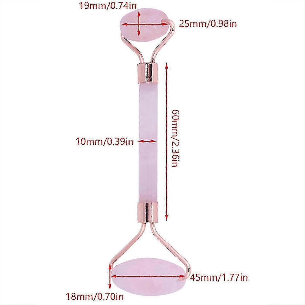 Natural Double Head Rose Quartz Jade Slimming Face Beauty Massage Roller (Rose Gold)