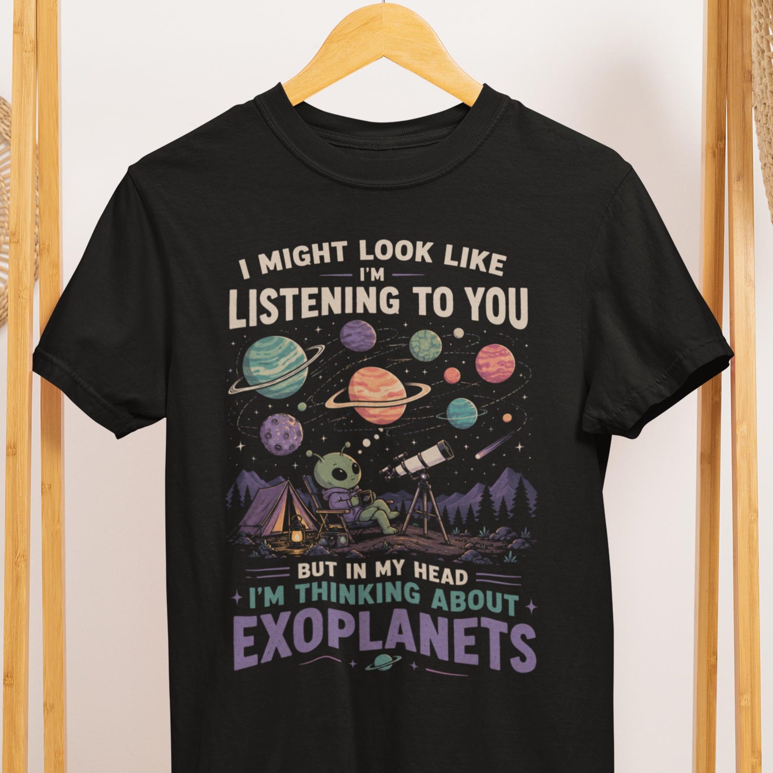 Exoplanets Astronomy Shirt, Stargazer Telescope Camping Tee (Comfort Colors 1717) XL