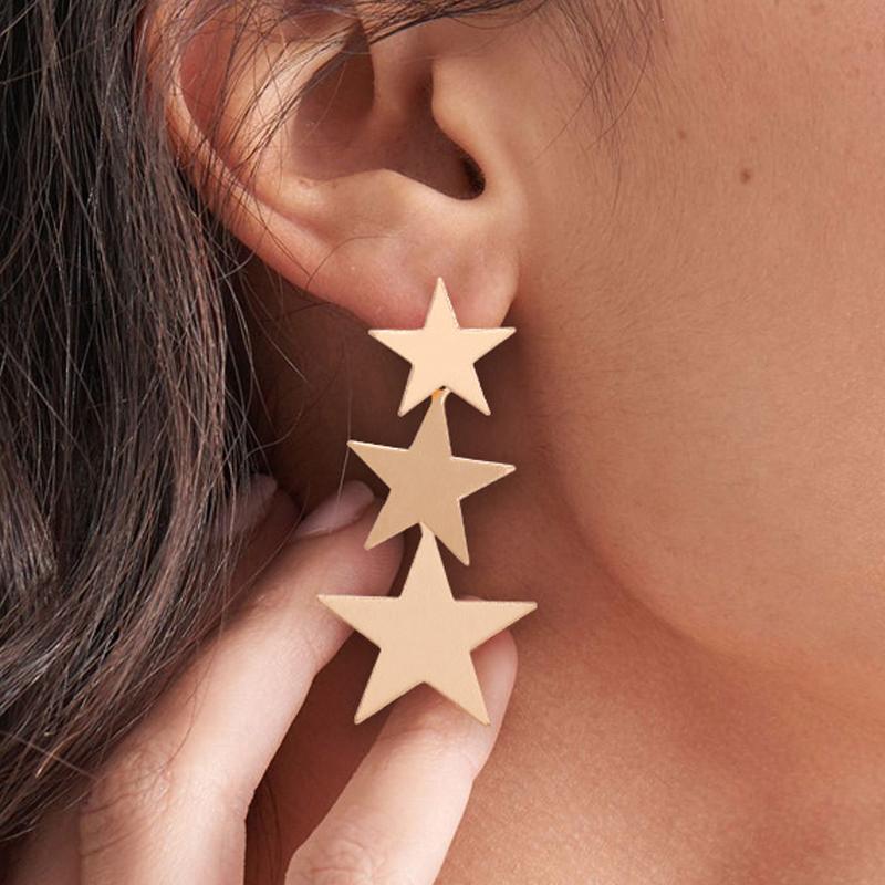 Frosting Metal Star Drop Earrings for Women Wedding Party Trendy Statement Zircon Golden Copper Color Long Dangle Earrings