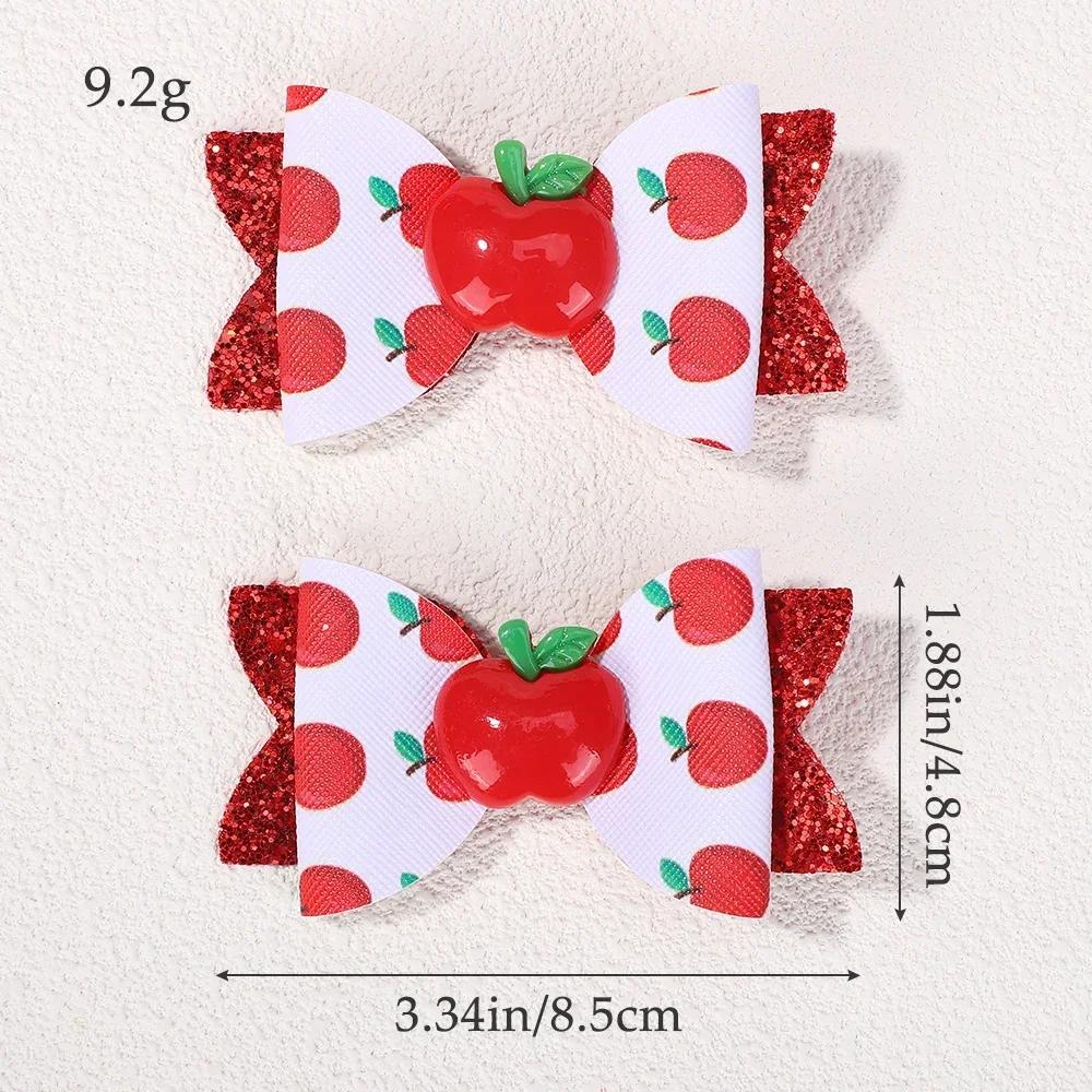 2pcs/set Sweet Back To School Hair Bows Clip for Girls Cute School Bus Hairpins Ribbon Print Pencil Barrettes Boutique Headwear