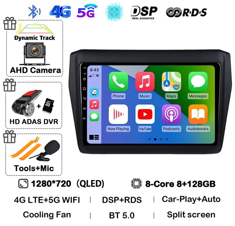 Android 14 Wireless Carplay&Auto Car Radio For Suzuki Swift 2017 2018 2019 Stereo Multimedia Navigation GPS Video Player 4G+WIFI