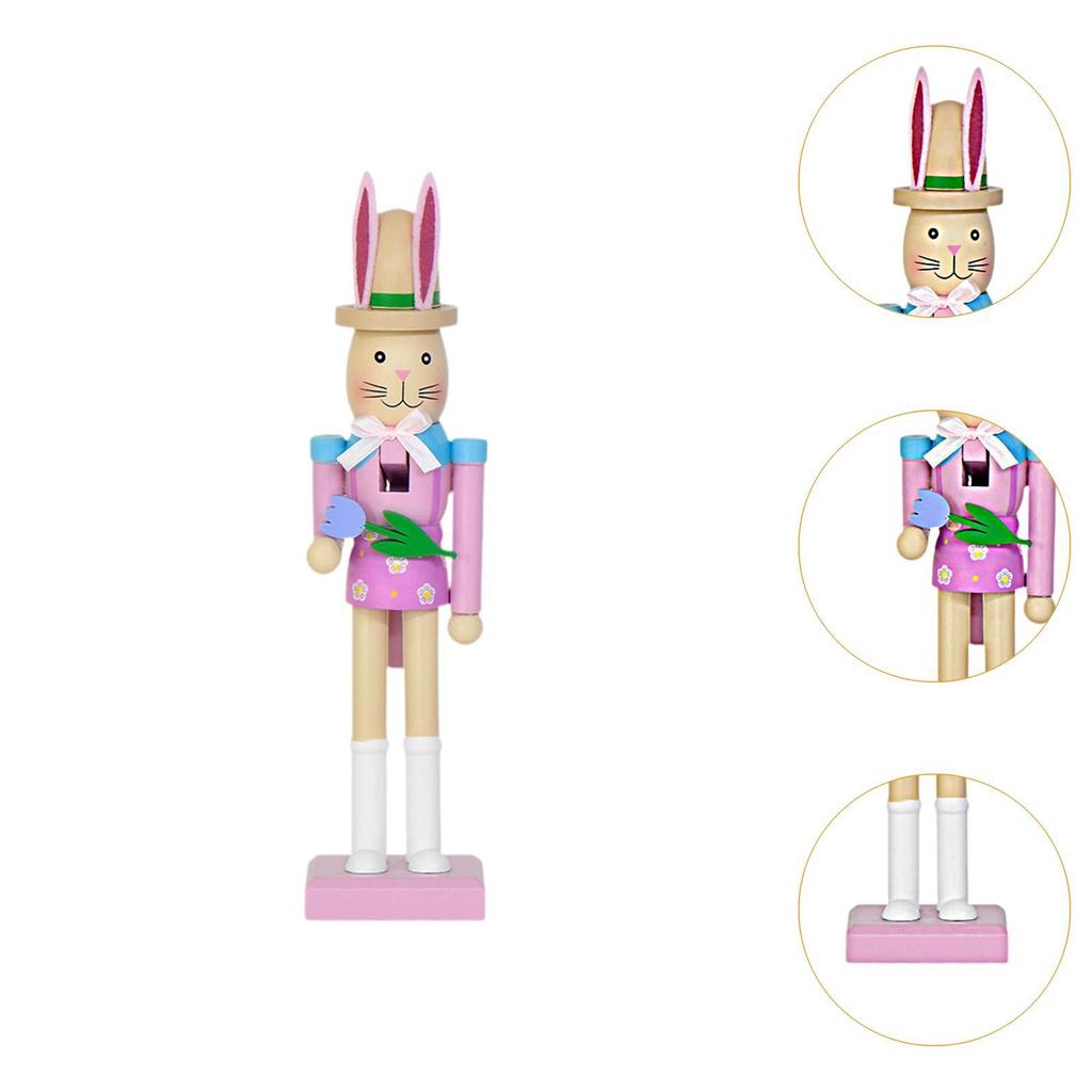 Easter Bunny Nutcracker Figurine Table Centerpiece Wooden Nutcracker Figure Desktop Ornament