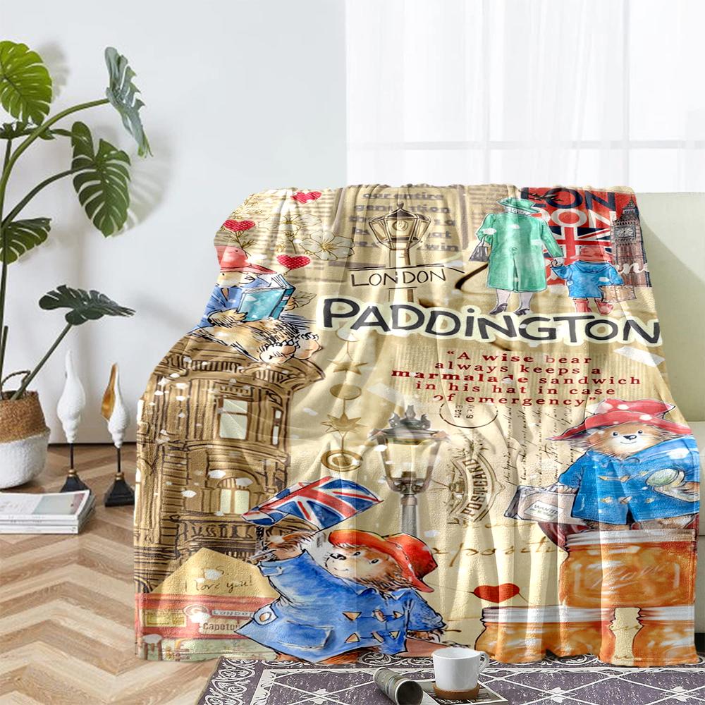 Paddington Bear Theme Printed Blanket - Perfect for Couch, Bed, Travel & Outdoor Use | Machine Washable, Cozy & Durable.