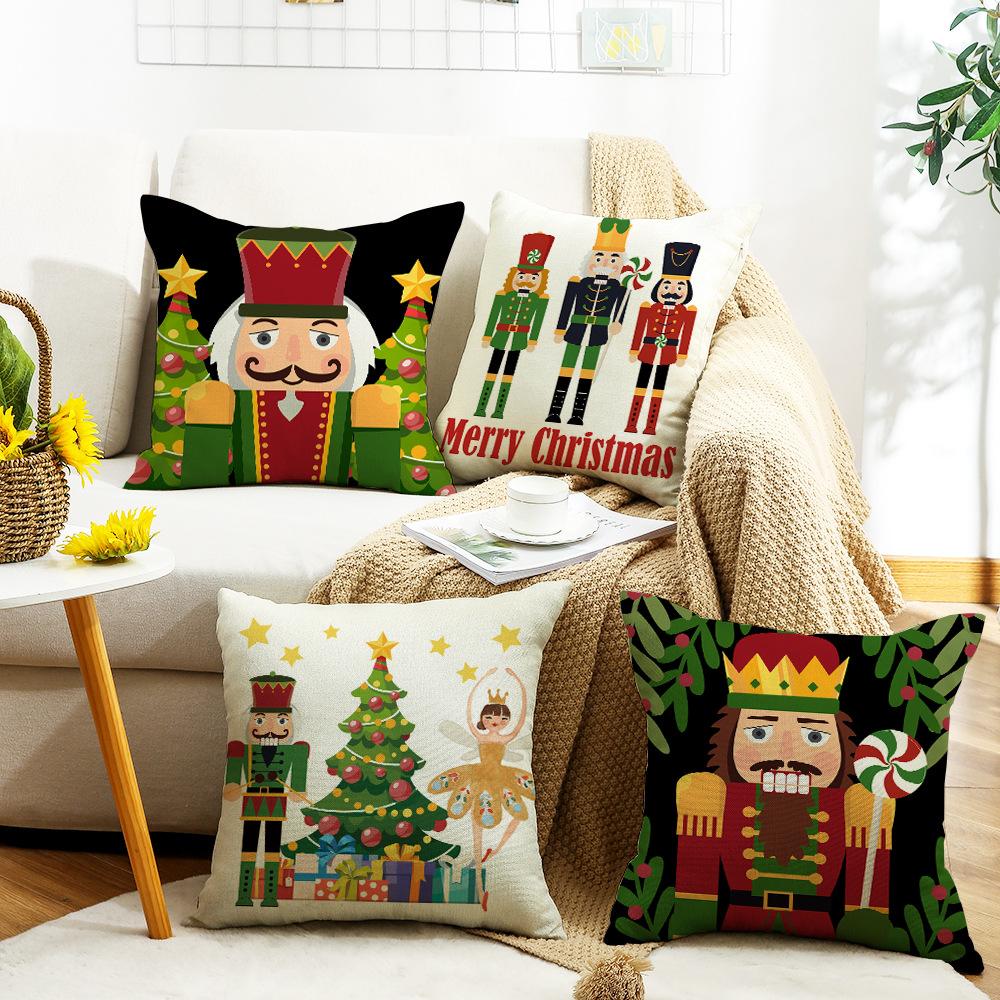 New Christmas Nutcracker Pillow Linen Print Reversible Living Room Sofa Bedroom Cushion Cushion Cover