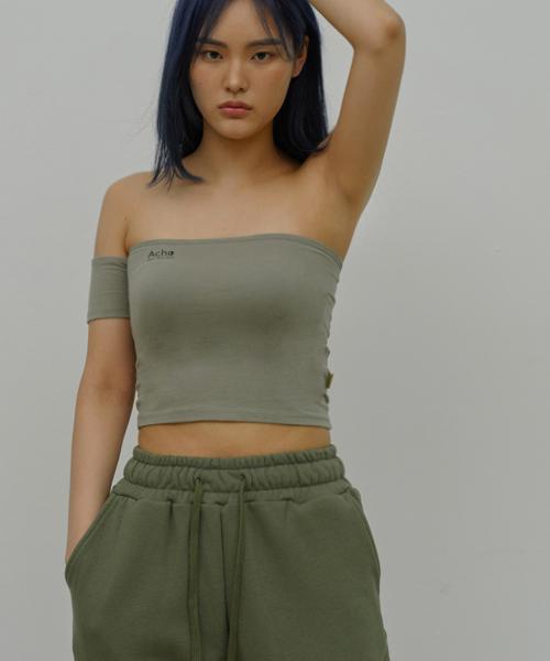Acho Banded Asymmetrical Off-Shoulder Tank Top_Khaki Khaki/Free