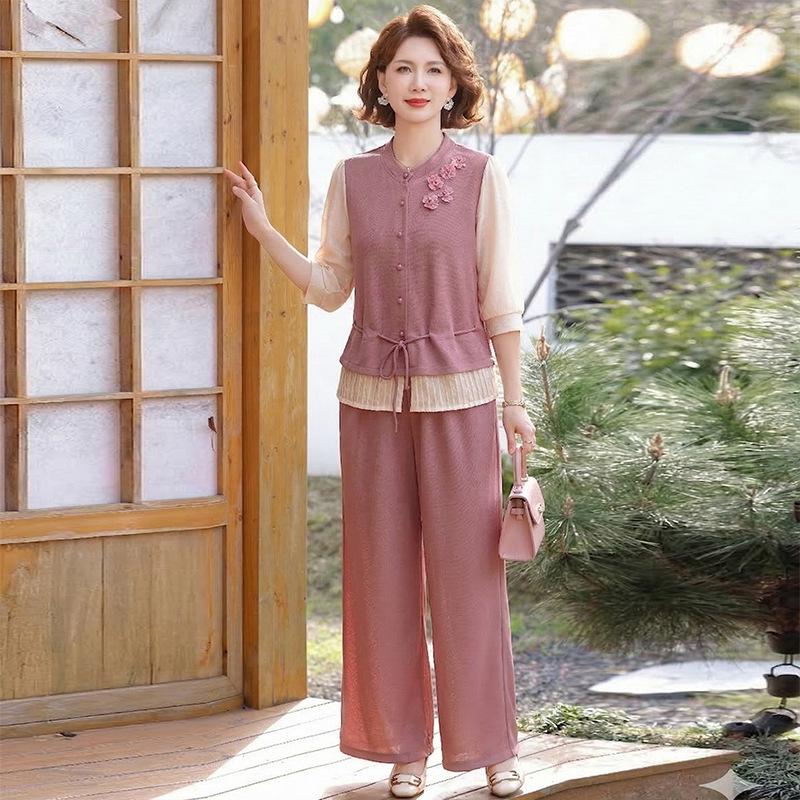 Elegant Summer Chiffon Blouse Set for Moms - 2026 Style Two-Piece Lightweight Outfit 2XL