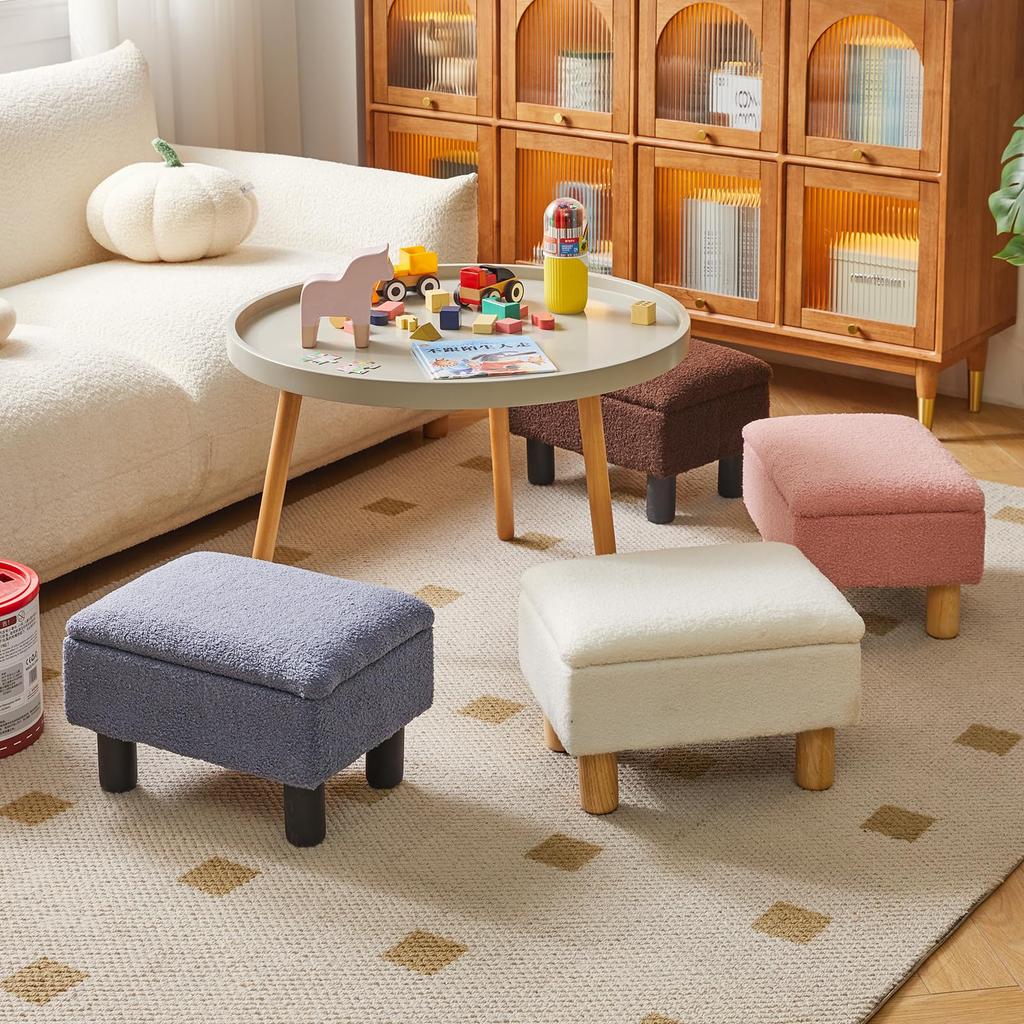 Aibiju Teddy Velvet Footstool with High Solid Wood Storage 150kg Weight Safety Hinged Teddy Ottoman, Resilience, Legs, Stool, Small, 403024cm,