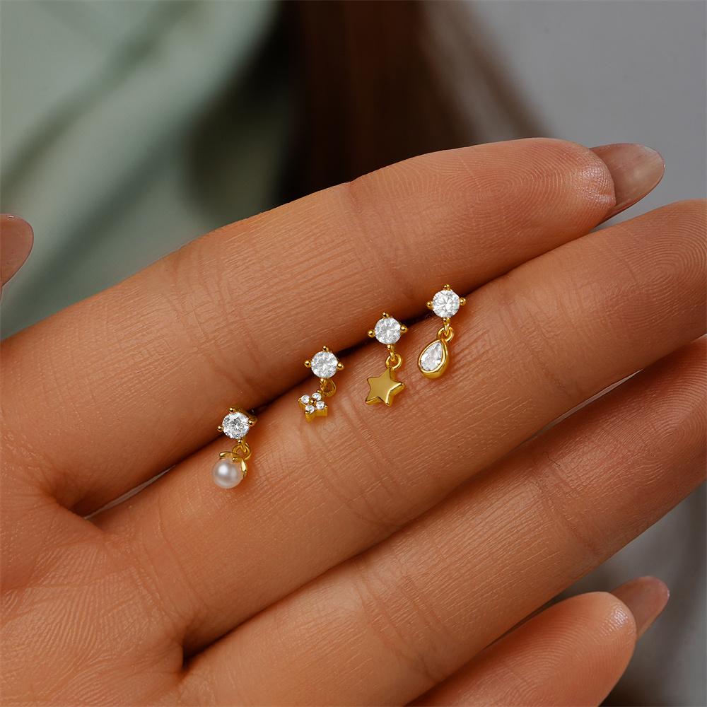 ROXI 925 Silver Star/Flower/Pearl Zircon Dangle Earrings For Women 1pc Simple Earrings For Women Girl Wedding Gift
