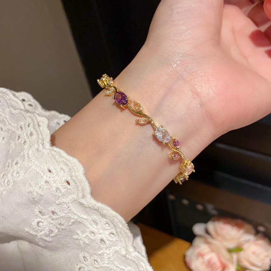 Colorful Trendy Charm Marquise Cut Cubic Zirconia Bracelets For Women CZ Leaf Bridal Wedding Party Jewelry Gift