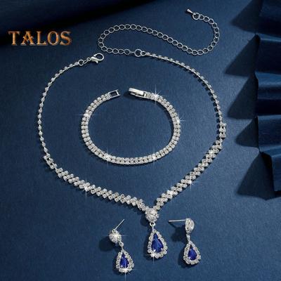 3 Pcs/Set Women Jewelry Set Rhinestone Necklace Bracelet Earrings Prom Wedding Party Bride Water Drop Dangle Earrings Formal Occasions Neck Jewelryy