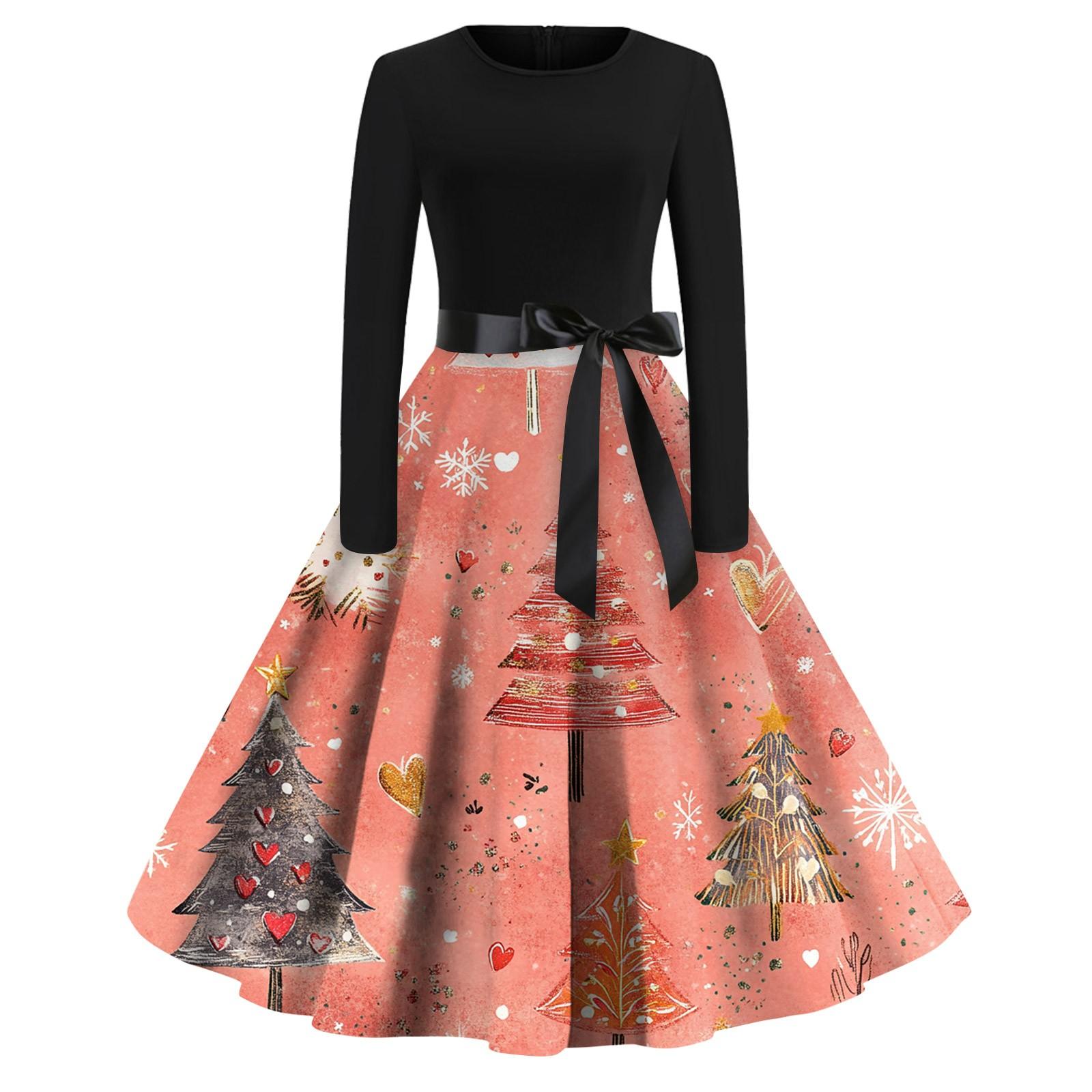 

Жіноча модна вінтажна вечірня сукня з довгим рукавом і круглим вирізом з принтом XXXXXL рожевий