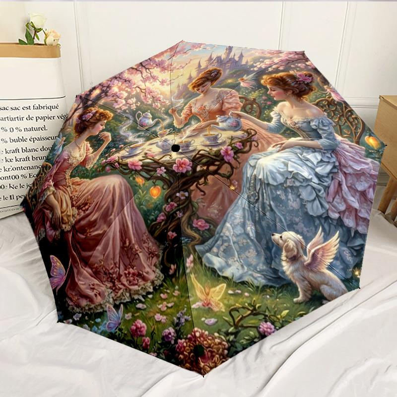 Victorian Tea Party Scene 8-Frame for Travel, camping, Casual Lightweight Portable Umbrella, Essential for every family Holidays Birthday Gift