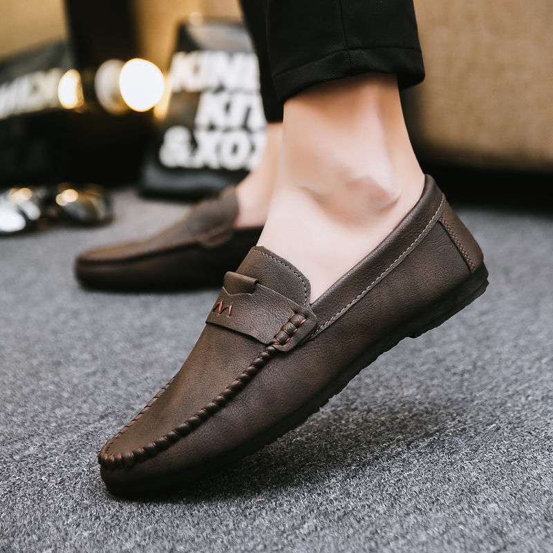 

2025 summer men s versatile Doudou shoes Korean version of casual leather shoes breathable non-slip work men s shoes one pedal single shoes 44