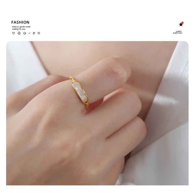 Elegant White Mother-of-Pearl Inlaid Titanium Steel Ring for Women