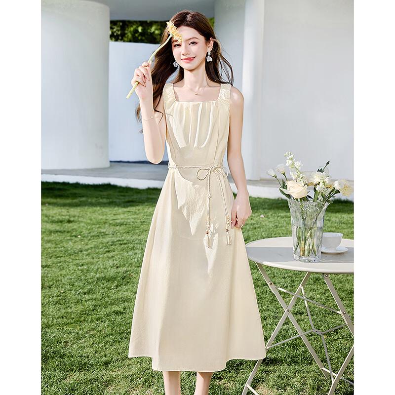 

Elegant Tencel Sleeveless Square Neck A-line Dress L