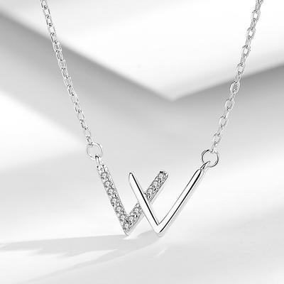 Letter W Necklace for Women, Double V Pendant Clavicle Chain W Two World King Yibo Xiao Zhan Neck Chain