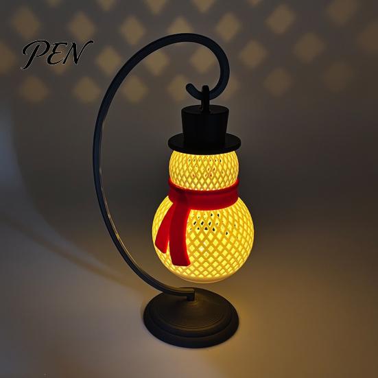 Winter Holiday Decor Christmas Snowman Lantern, Decorative LED Bedside Lamp, Hanging Ornaments Table Night Light for Home Bedroom Indoor Lantern