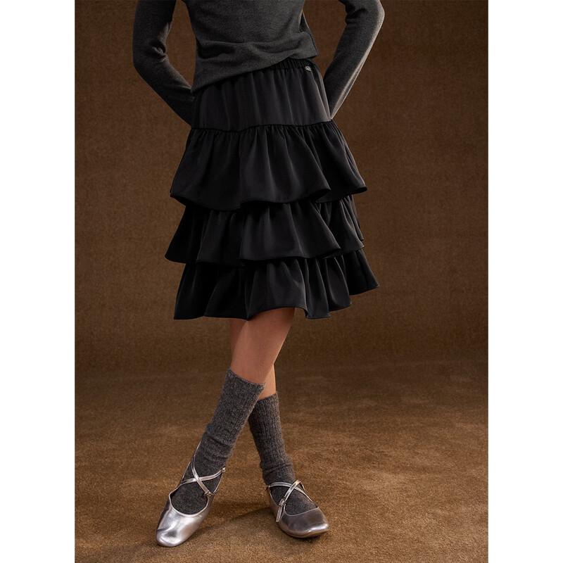 ELLE KIDS Girls' Winter Pleated Mid-Length Cake Skirt