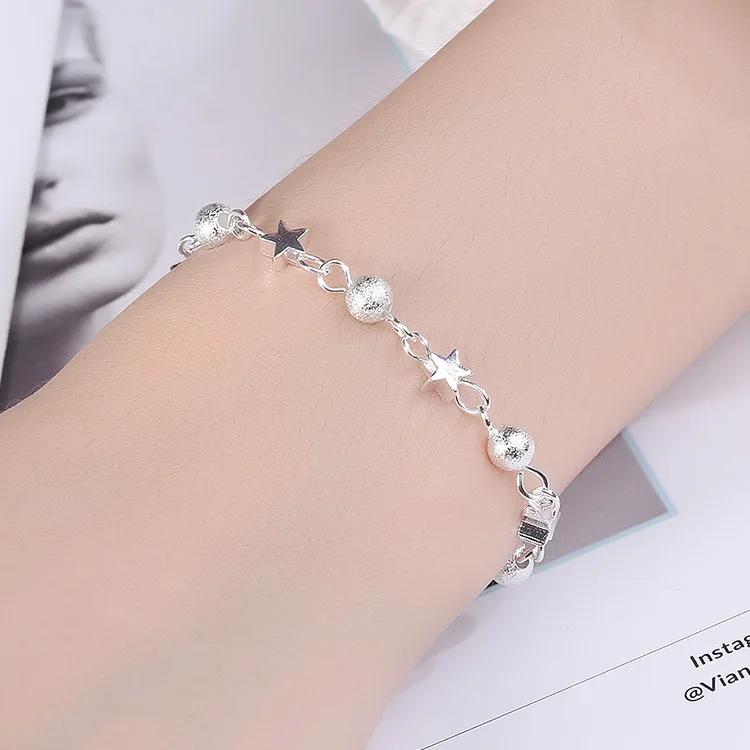 925  Silver Stars Bead Bracelets Women Korean Versatile Adjustable Charm Bracelets Girls Sweet Beautiful Jewelry Gifts