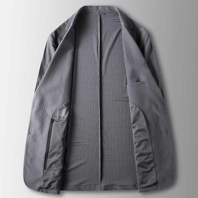 Men's Casual Suit Spring and Summer Ice Silk Elastic Cool Feeling Single West Middle-aged and Young People Light Luxury Business Suit Thin Jacket