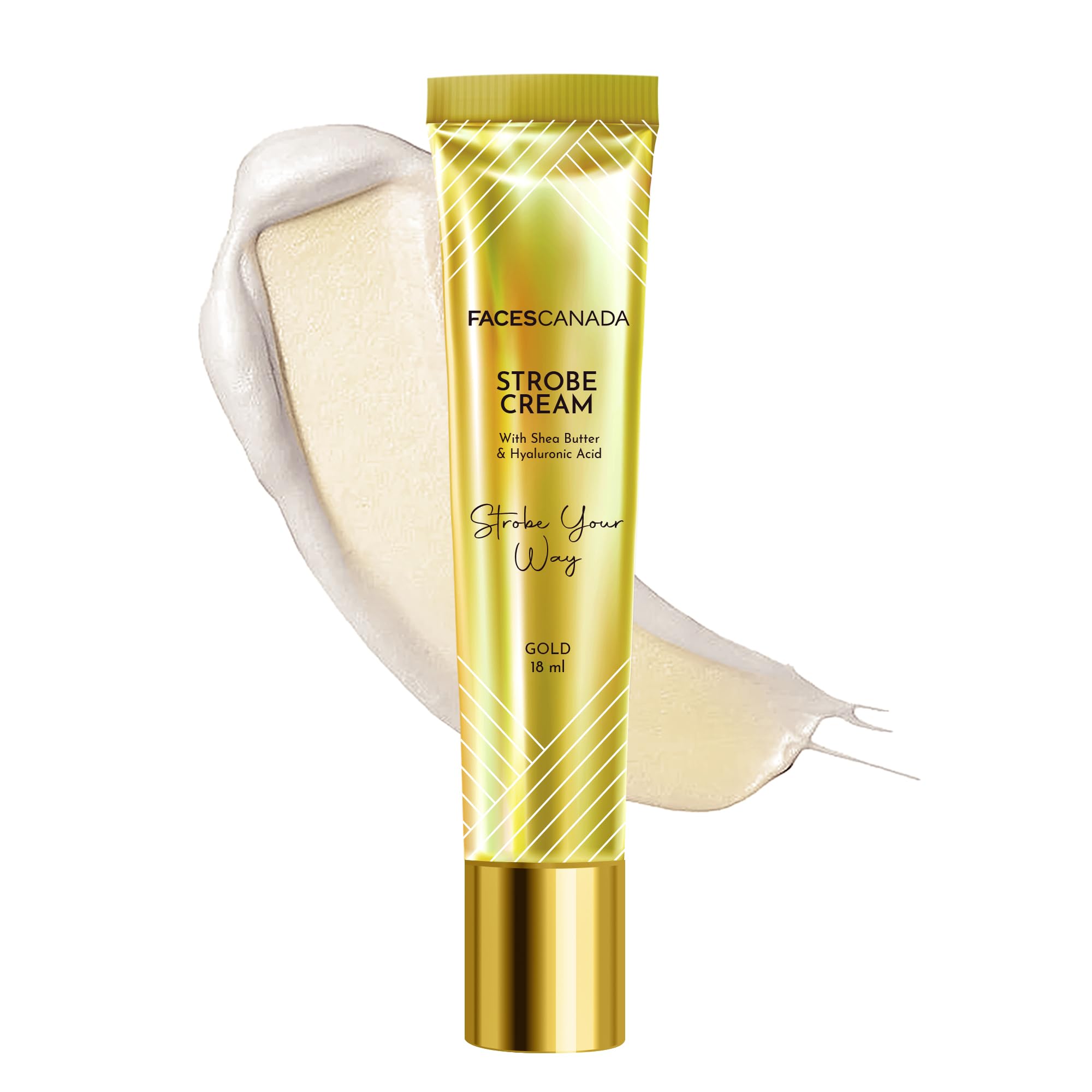 

FACES CANADA Strobe Cream Mini- Gold, 18ml | Primer + Highlighter + Moisturizer | Shea Butter & Hyaluronic Acid | Intense Hydration | Flawless Ra