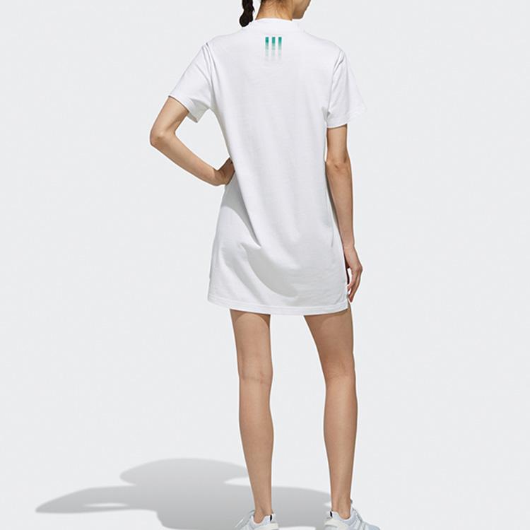 Adidas Neo Logo Solid Color Breathable Sports Casual Short Sleeve Dress Women Dresses White EJ7094