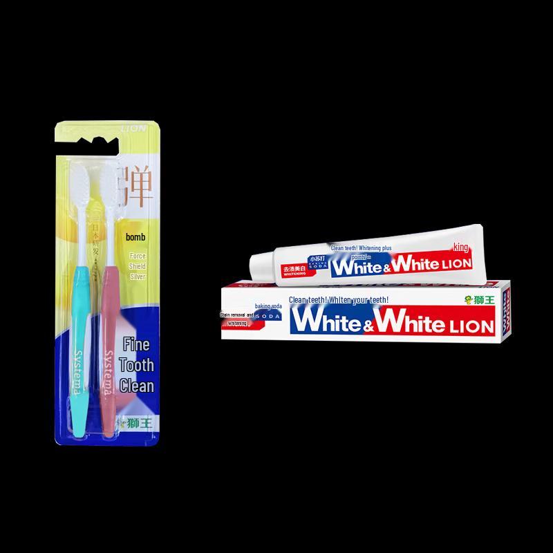Lion White&White Grapefruit Baking Soda Toothpaste with Toothbrushes