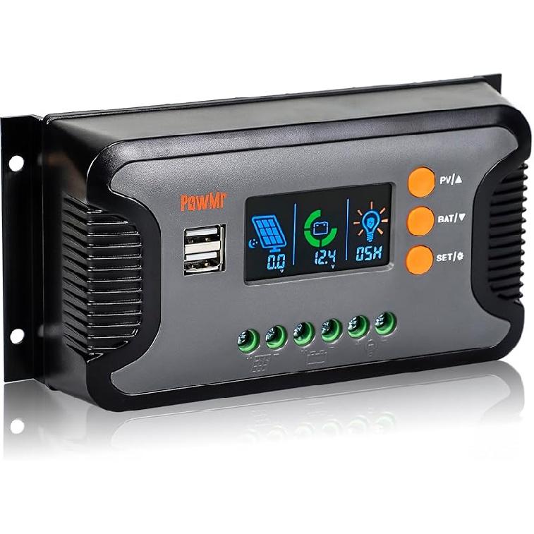 PowMr 30A PWM Solar Charge Controller, 12V 24V 36V 48V Auto, LCD Display and Dual USB Output, Fit for AGM, Gel, FLD, Lead-Acid and Lithium