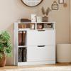 Shoe Cabinet with 2 Flaps Shoe Cabinet with Adjustable Divider, Open Compartment for 12 Pairs of Shoes 89 X 25 X 92 Cm White