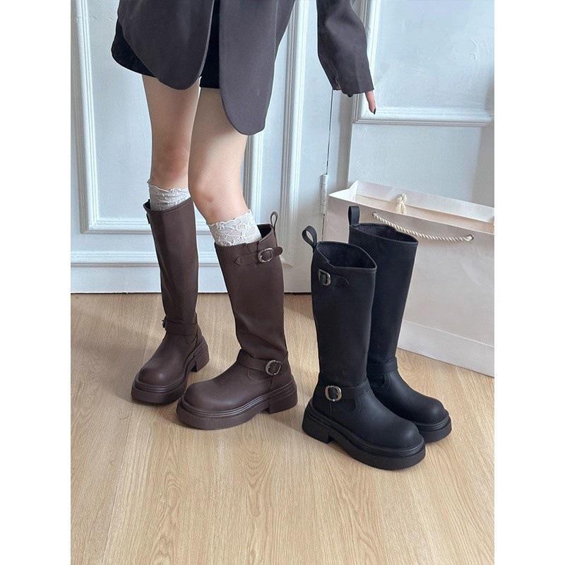 Black But Knee-thick Heel Platform Boots Women's 2025 New Summer British-style Western Cowboy Knight Boots