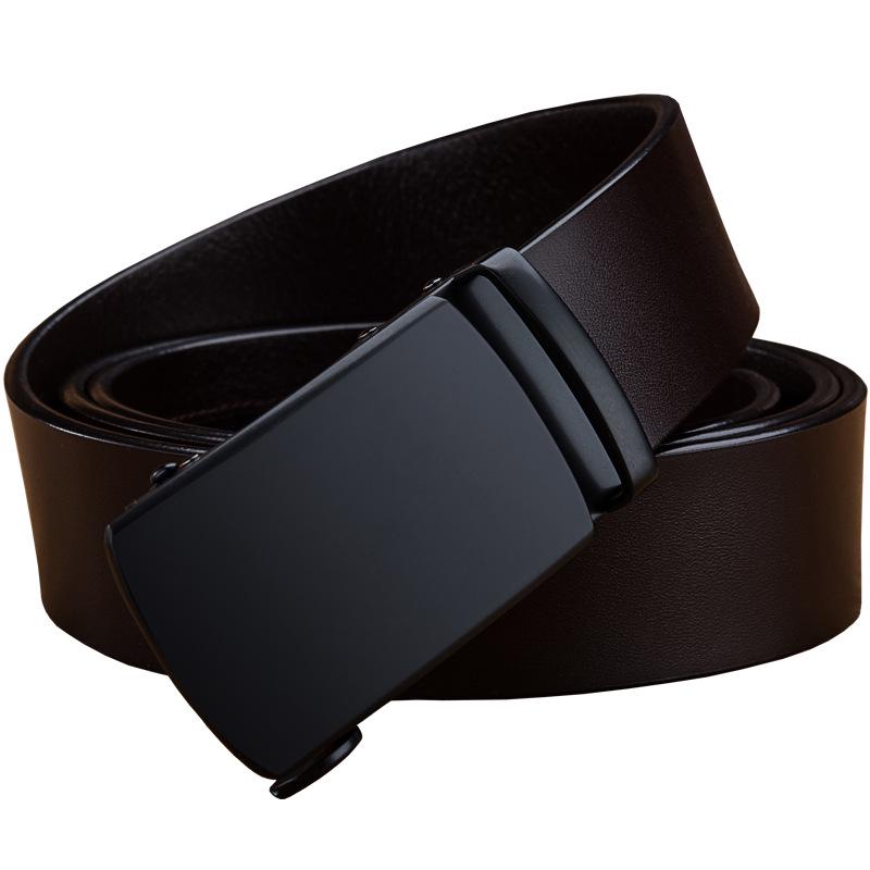 Men's Extra Large Genuine Leather Belt with Black Automatic Buckle - Simple Business Style