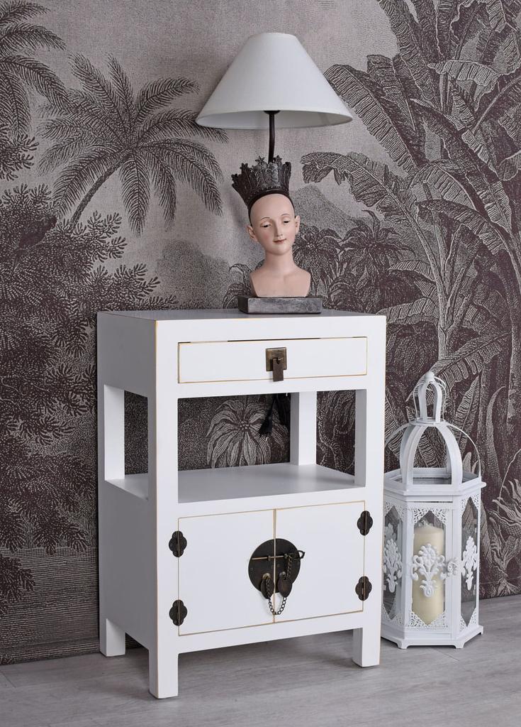 Wooden nightstand white console in asian style