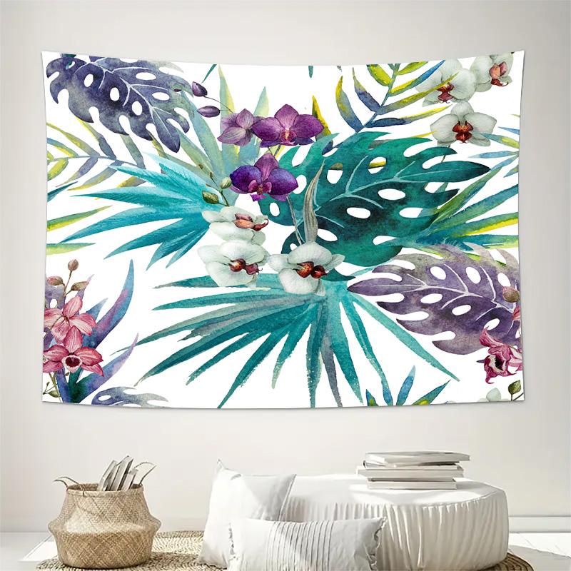 Tropical Leaves Orchid Flower Wall Tapestry Machine Washable All Season Decor Art Print Boho Nature Design Home Nontoxicmaterial