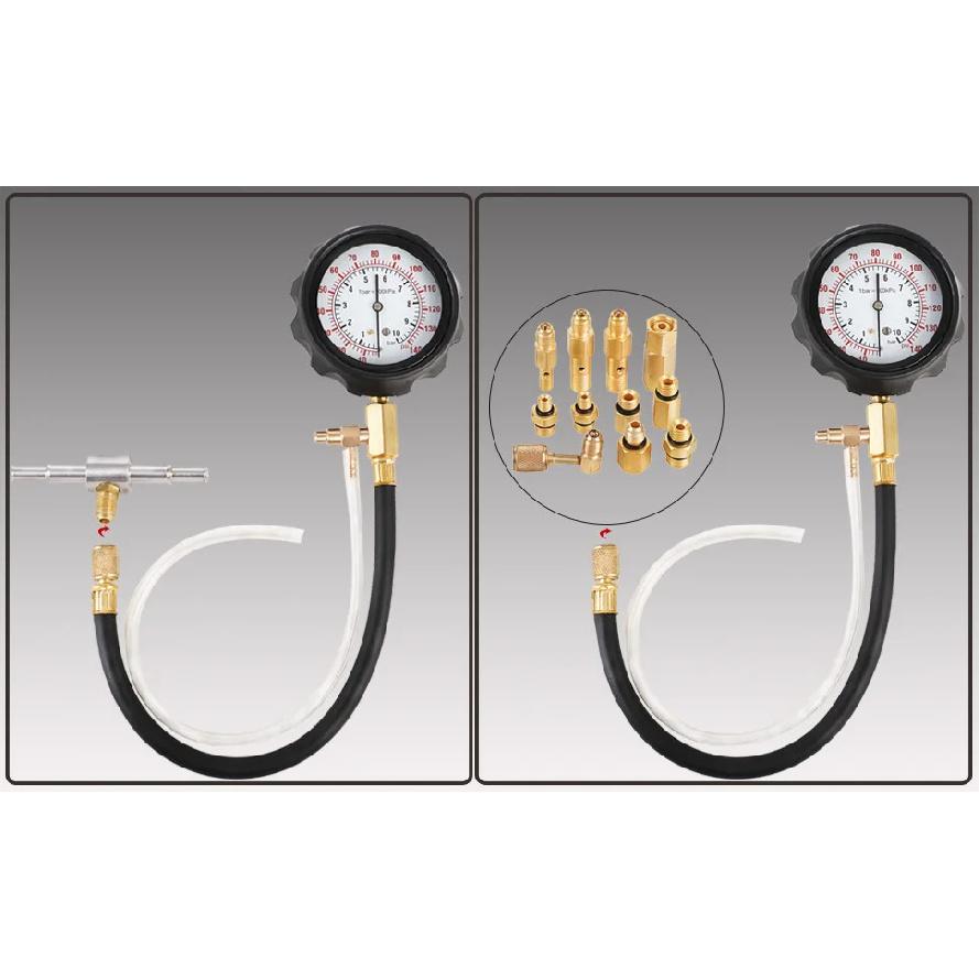Fuel Pressure Tester Gauge Kit 140PSI Automotive Engine Injector Pump Test Motorcycle Gasoline Gas Injection Manometer Tool Set