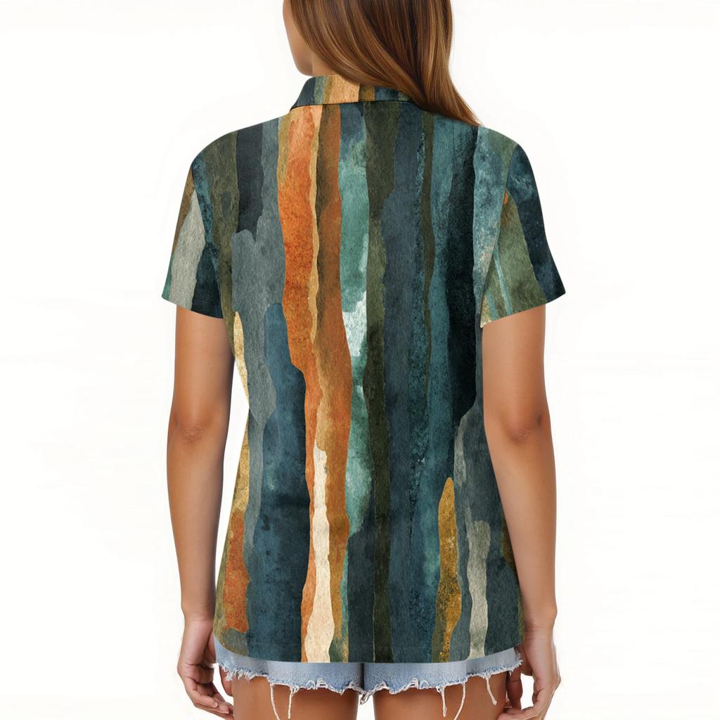 Women's Fashion Casual Lapel Short Sleeve Printed Shirt Women's Button Up Tops