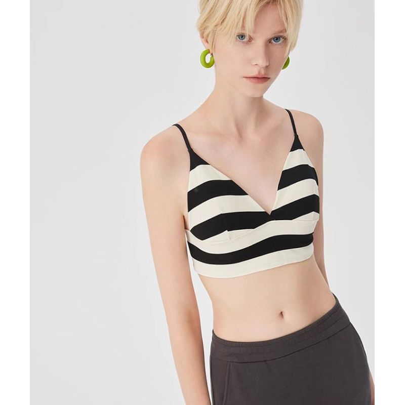 Fashion Export Fashion Sexy Stripes Sports Bra Black and white stripes S