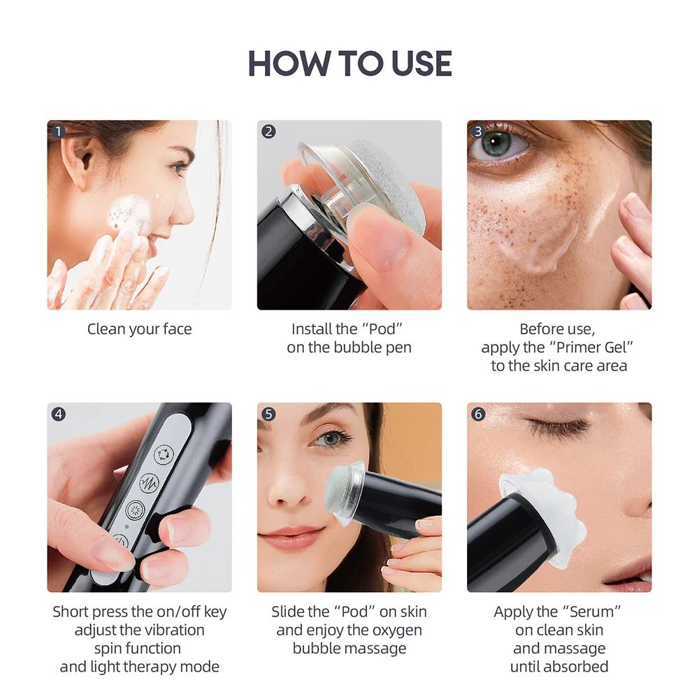 CO2 Oxygen Bubble Pen — Portable Facial Machine for Gel Facial Skin Care, Home SPA, Oxygen Bubble Beauty Device for Face