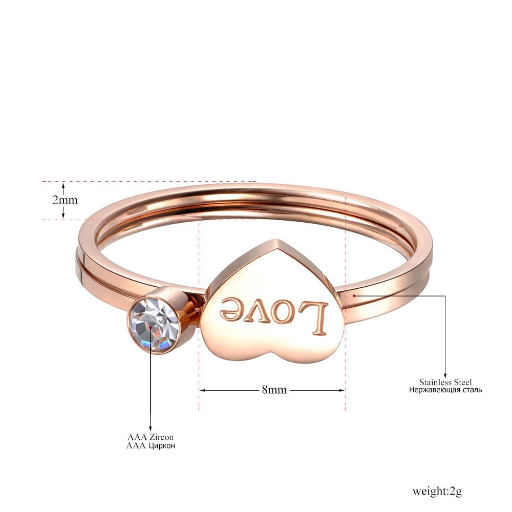 JeeMango Trendy 2 In 1 Titanium Stainless Steel Love Heart Ring Rose Gold Color CZ Crystal Anniversary Rings For Women JR19026