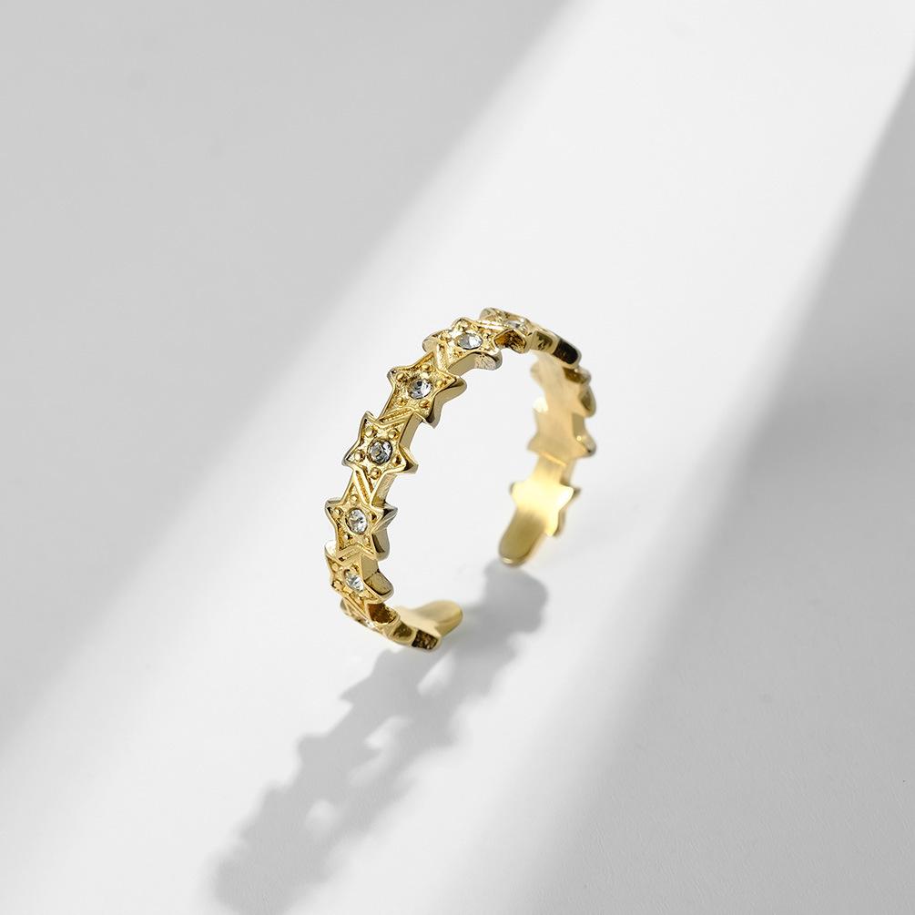 Handmade Jewelry with Stars Diamonds Titanium Steel Open Ring Circumference Pentagonal Star