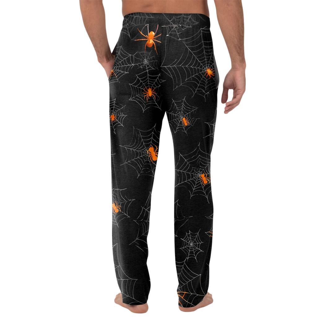 Pánské pletené ležérní kalhoty s kapsami a halloweenským potiskem, pyžamové kalhoty