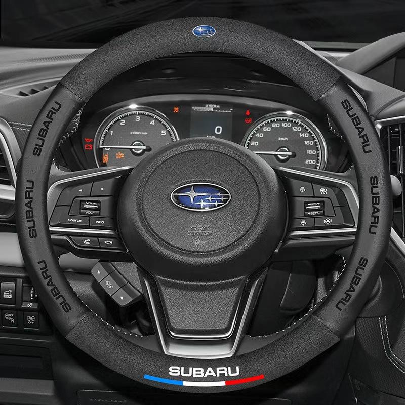 For Subaru STI Brz Wrx Xv Ascent Forester Outback Impreza Legacy Car Suede 3D Coining Logo Antislip Leather Steering Wheel Cover mfi1