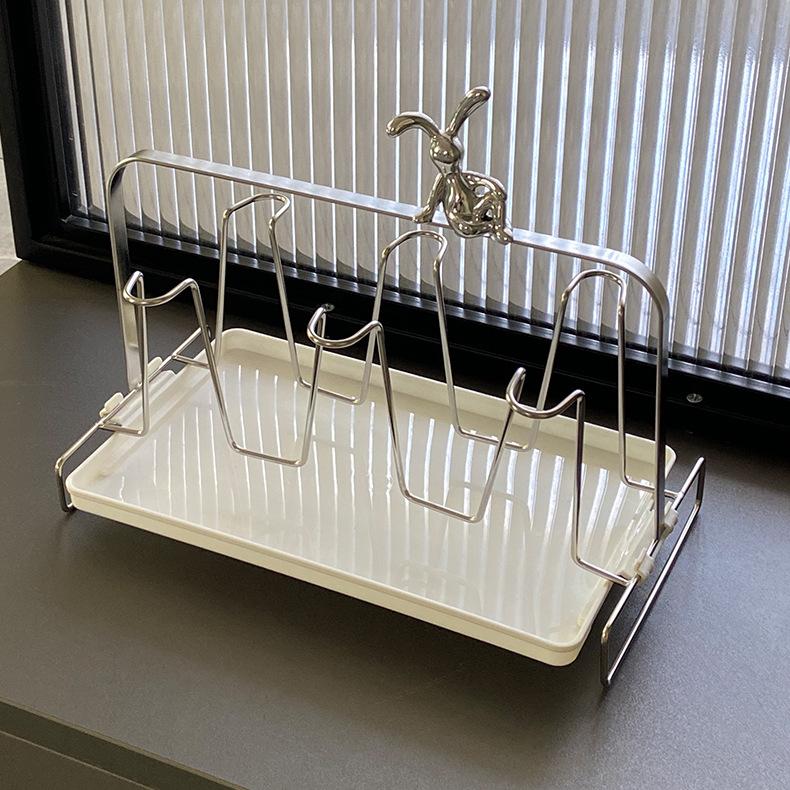 Suport pahare din oțel inoxidabil cu tavă de colectare a apei, suport pahare cu scurgere inversată, suport pahare din fier, uz casnic 6 pahare