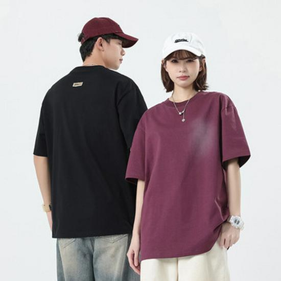 Unisex Retro Letter Embossed Cotton Short-Sleeve T-Shirt