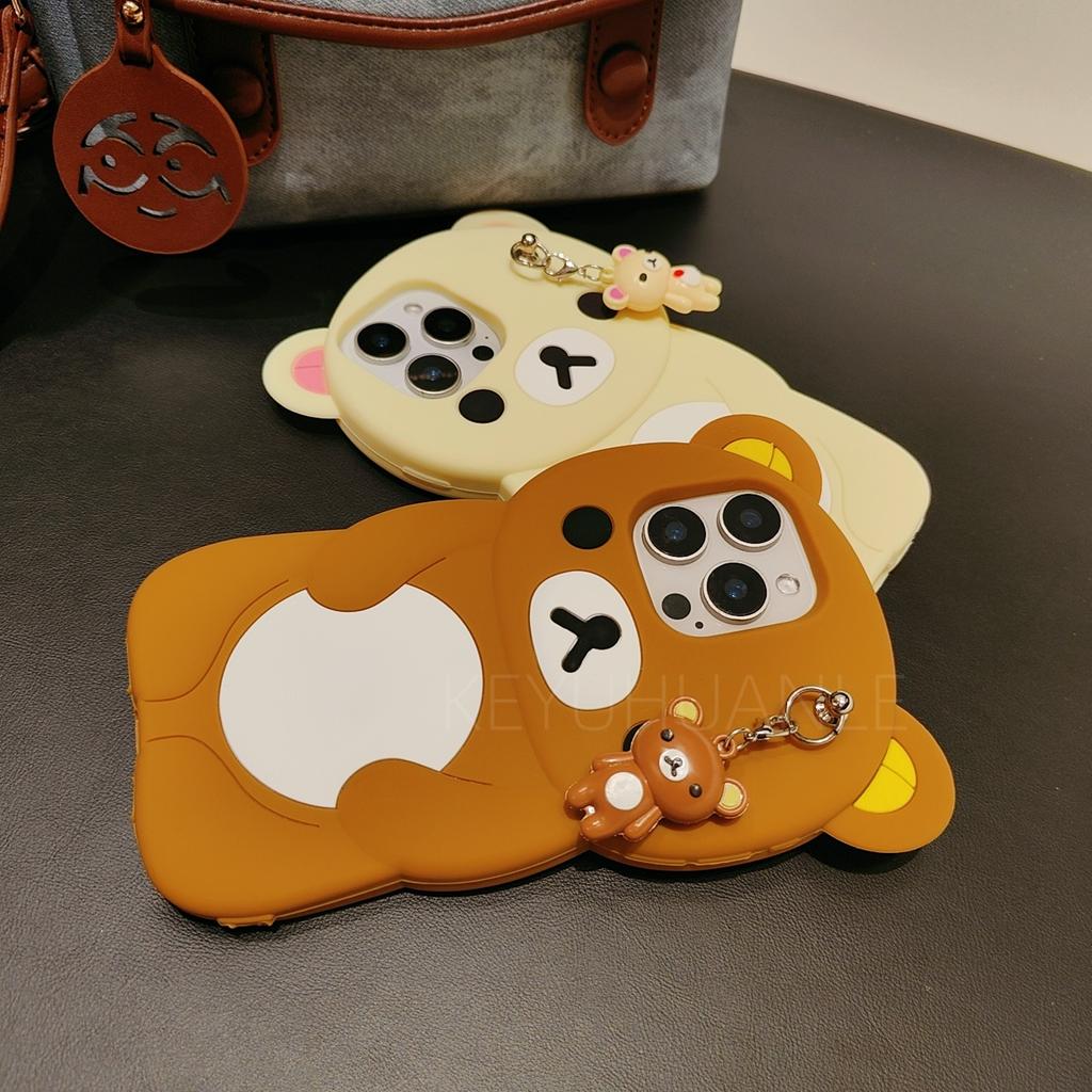 For iPhone 17 16 15 14 13 12 11 Pro Max SE 6 7 8 Plus Kawaii Rilakkuma Keyrings Silicone Soft Cover Doll Keychains Phone Case