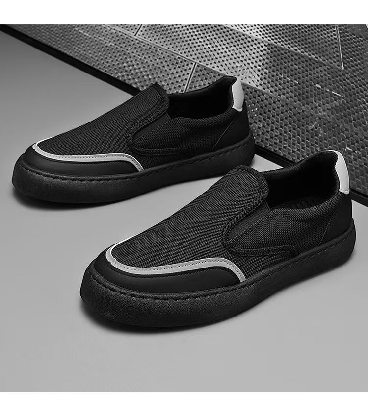 

Spring and summer new fly-woven breathable mesh shoes one-pedal lightweight men s casual shoes light luxury comfortable soft-soled cloth shoes men 39 чёрный